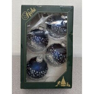 Christmas By Krebs Glass Ornaments, 2.5”, Gradient Navy & Silver,  White Stars
